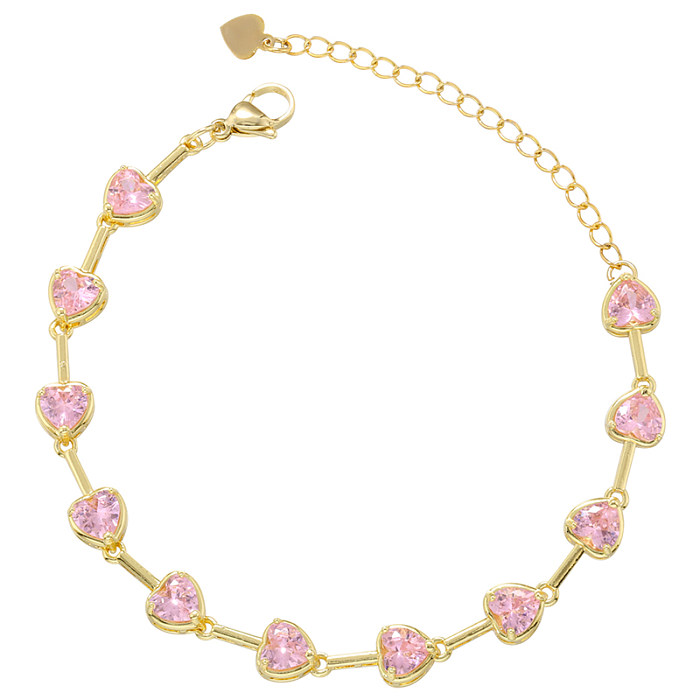 Elegant Glam Luxurious Heart Shape Copper Plating Inlay Zircon 18K Gold Plated Bracelets Necklace