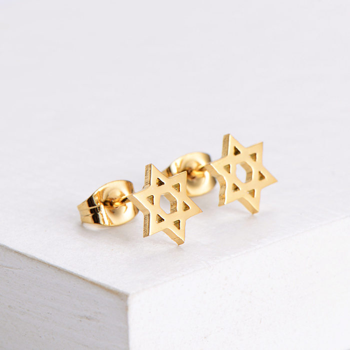 Simple Six-pointed Star Clavicle Chain Earrings Set Wholesale jewelry
