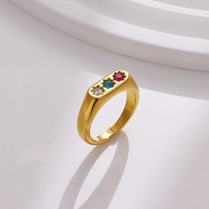 Vintage Style Baroque Style Roman Style Round Stainless Steel Inlay Zircon Rings
