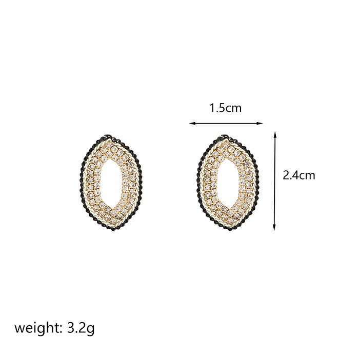 1 par de brincos de orelha de zircônia de cobre com incrustações triangulares retrô ovais
