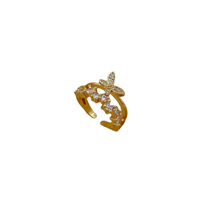 Fashion Butterfly Brass Plating Inlay Zircon Open Ring 1 Piece