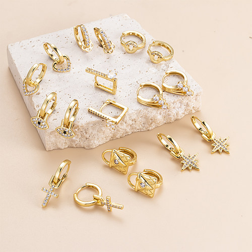 1 Pair Streetwear Star Copper Plating Inlay Zircon 18K Gold Plated Hoop Earrings