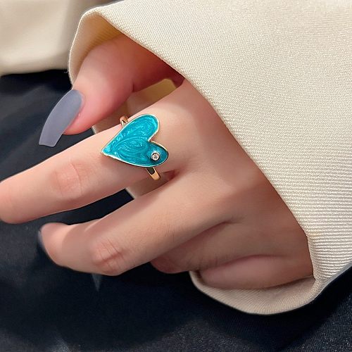 Romantic Simple Style Heart Shape Copper Enamel Plating Inlay Zircon Open Ring