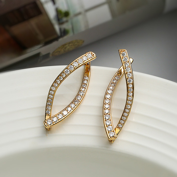 1 Pair Simple Style Commute Geometric Plating Inlay Copper Zircon 18K Gold Plated Earrings