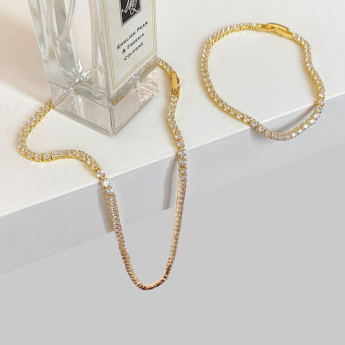 Klassischer Stil, einfarbige Kupfer-Inlay-Zirkon-Armband-Halskette