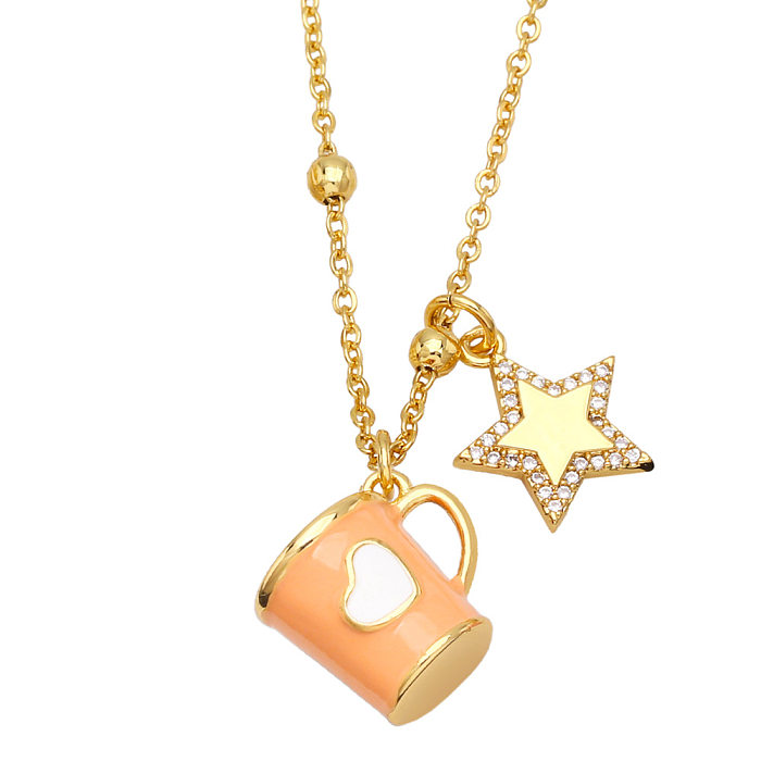 Moda cobre XINGX copo formato de coração colar esmalte zircão cobre colares