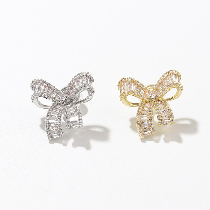 Clips d'oreille en Zircon plaqué cuivre, 1 pièce, Style féerique, Style français, nœud papillon doux