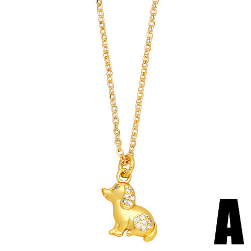 Simple Style Tortoise Animal Dog Copper Gold Plated Zircon Pendant Necklace 1 Piece