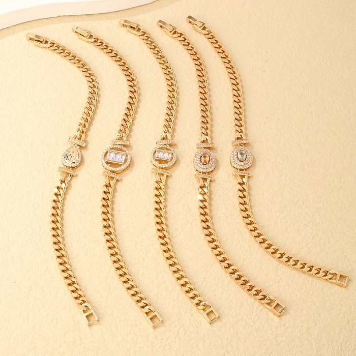 IG Style Shiny Round Oval Water Droplets Stainless Steel Copper Plating Inlay Zircon Gold Plated Bracelets