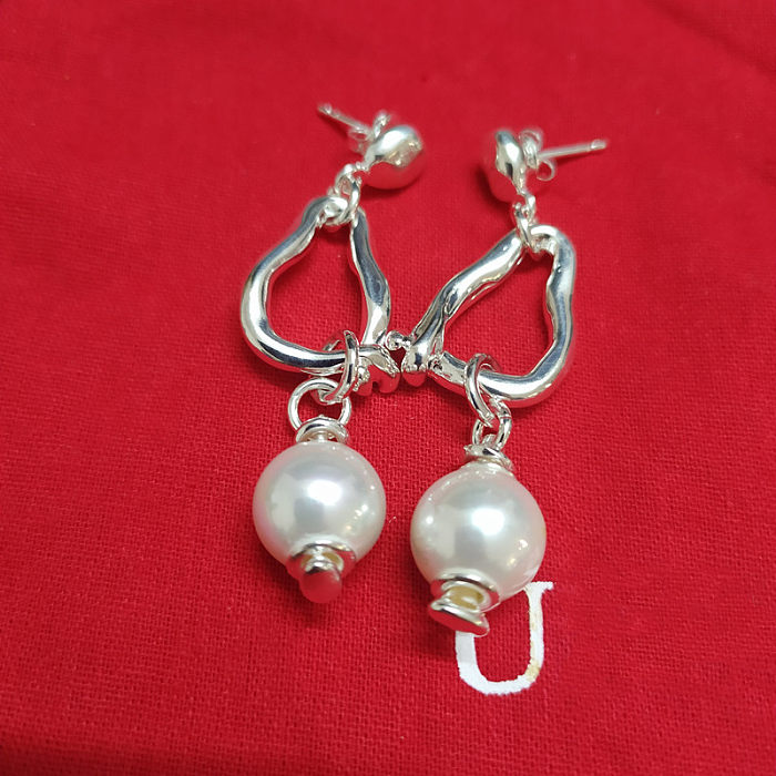 Retro Geometric Letter Imitation Pearl Copper Plating Silver Plated Rings Bracelets Earrings