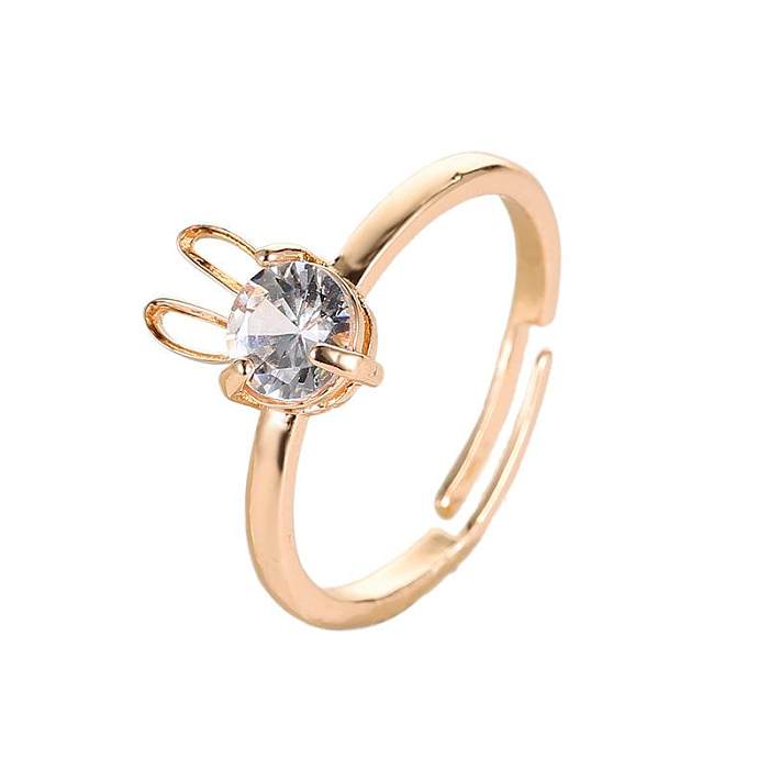 Nuevo Bonito anillo de circón con incrustaciones de cobre con conejo, anillo