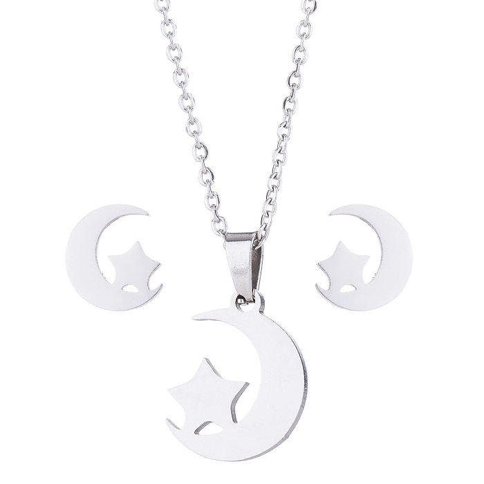 Fashion Star Moon Stainless Steel Jewelry Set 2 Pieces