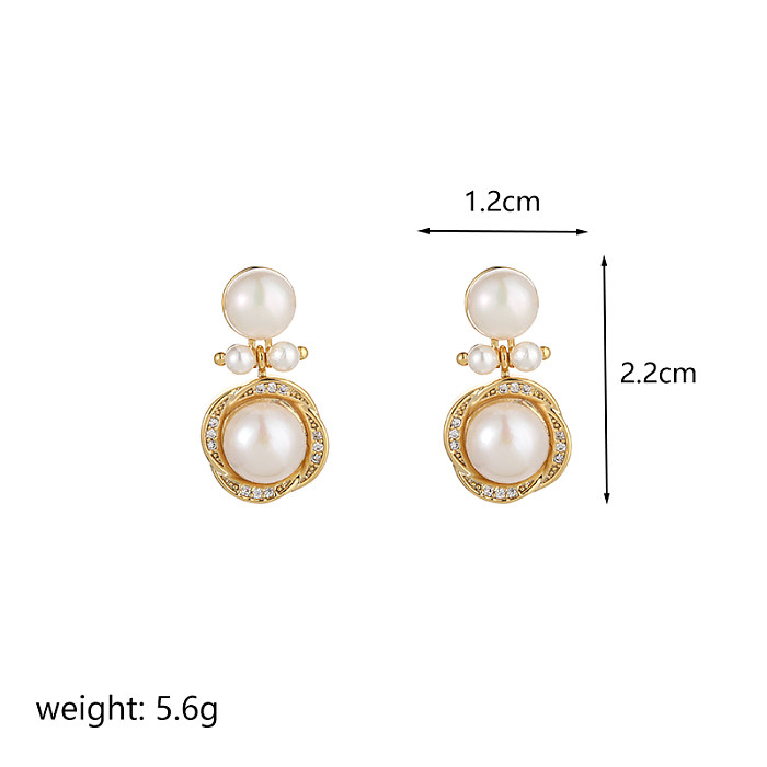 1 Pair IG Style Simple Style Flower Plating Inlay Copper Pearl Zircon 18K Gold Plated Drop Earrings