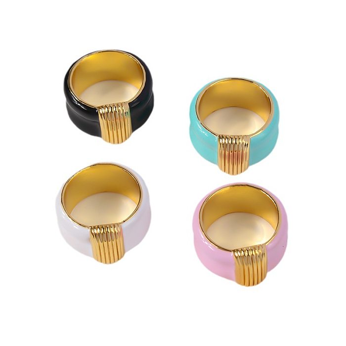 Retro Simple Style Roman Style Geometric Copper Enamel Rings