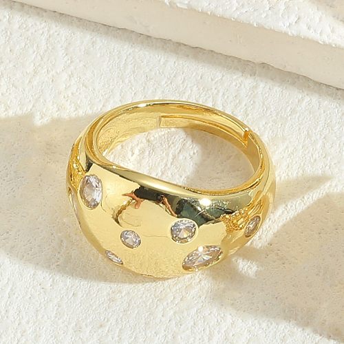 Elegant Luxurious Heart Shape Copper Plating Inlay Zircon 14K Gold Plated Open Rings