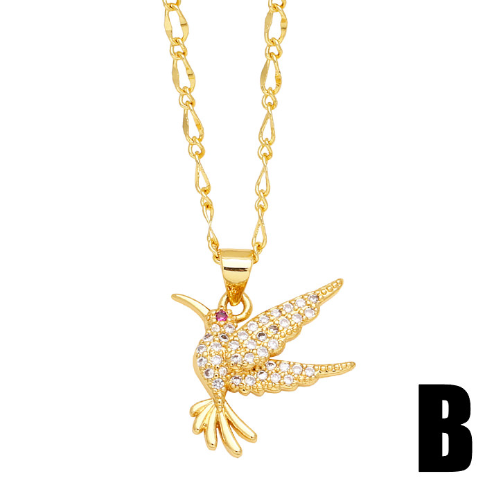 Cute Fashion Simple Style Bird Copper 18K Gold Plated Zircon Necklace In Bulk