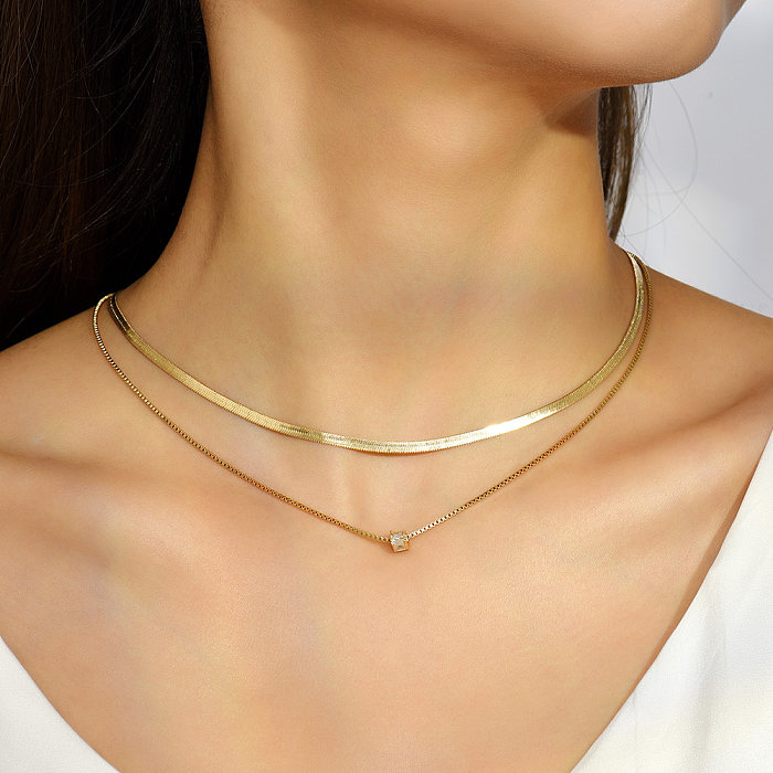 Fashion Snake Copper Inlay Zircon Layered Necklaces 1 Piece
