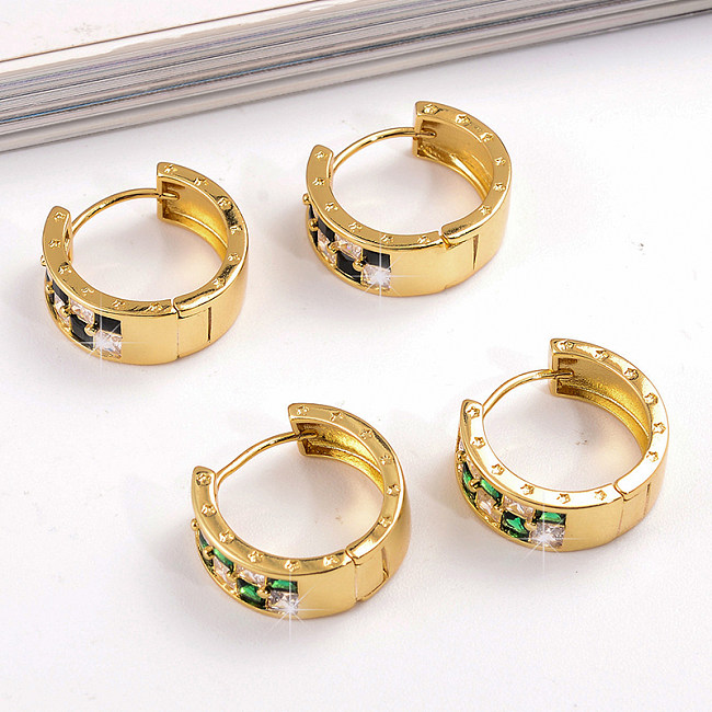 1 Pair Modern Style Checkered Plating Inlay Copper Zircon Hoop Earrings