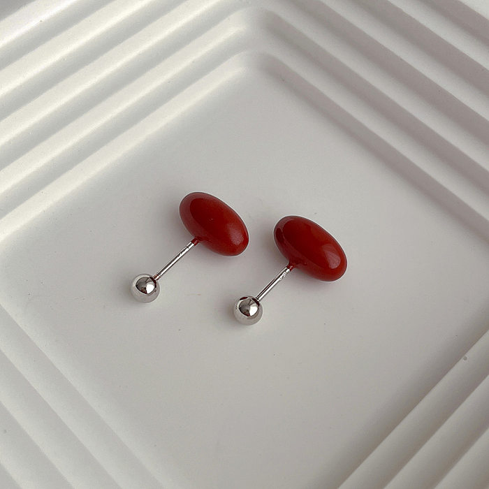 1 Pair Simple Style Oval Enamel Plating Copper Ear Studs