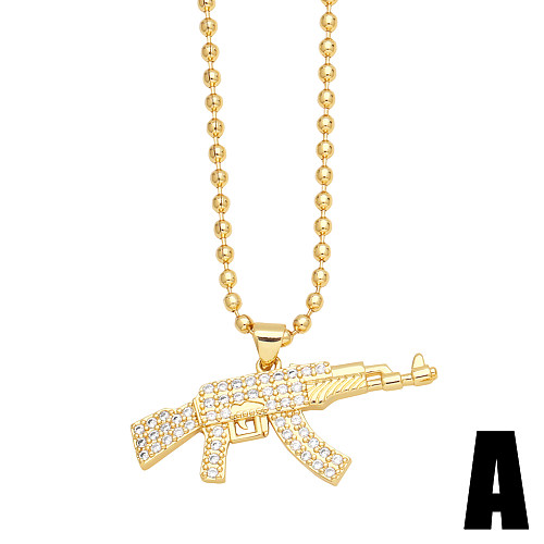 1 Piece Hip-Hop Punk Pistol Copper Plating Inlay Zircon 18K Gold Plated Pendant Necklace
