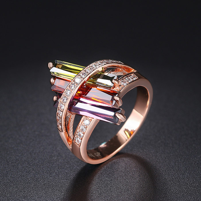 Modern Style Geometric Copper Polishing Plating Inlay Zircon Gold Plated Rings