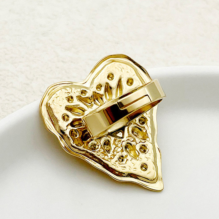 خواتم مفتوحة على شكل قلب رومانسية كاجوال مطلية بالذهب من الفولاذ المقاوم للصدأ