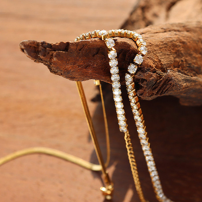 Modisches, vergoldetes Halsketten-Armband mit Diamant-Zirkon-Intarsien-Nähten, Klingenkette