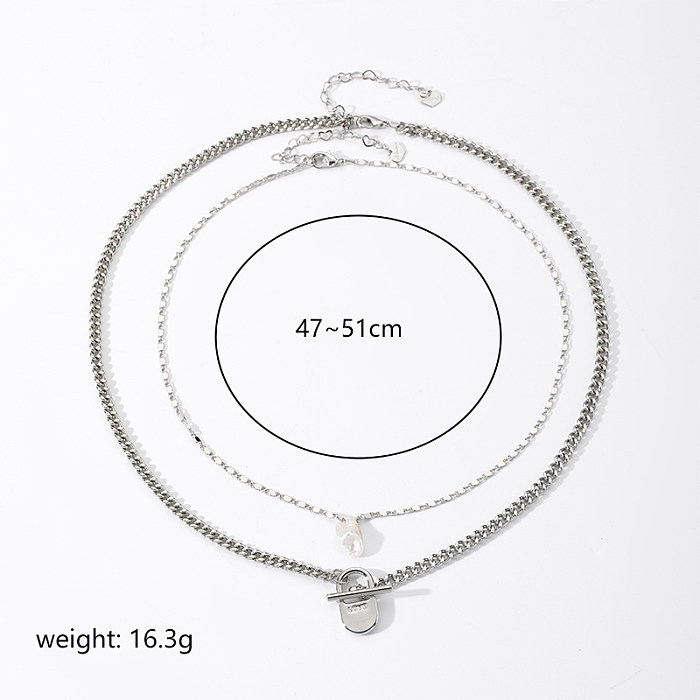 IG Style Letter Copper Plating Inlay Freshwater Pearl Zircon Silver Plated Pendant Necklace