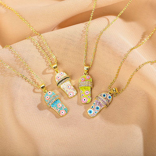 Casual Funny Slippers Eye Copper Enamel Plating Zircon Gold Plated Pendant Necklace