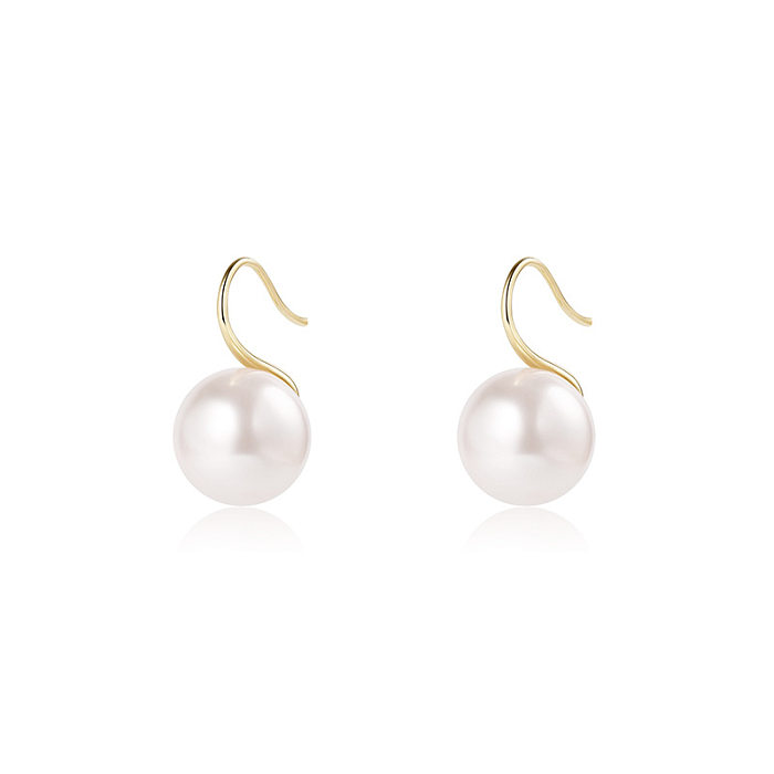 Simple Style Round Copper Plating Inlay Pearl Drop Earrings 1 Pair