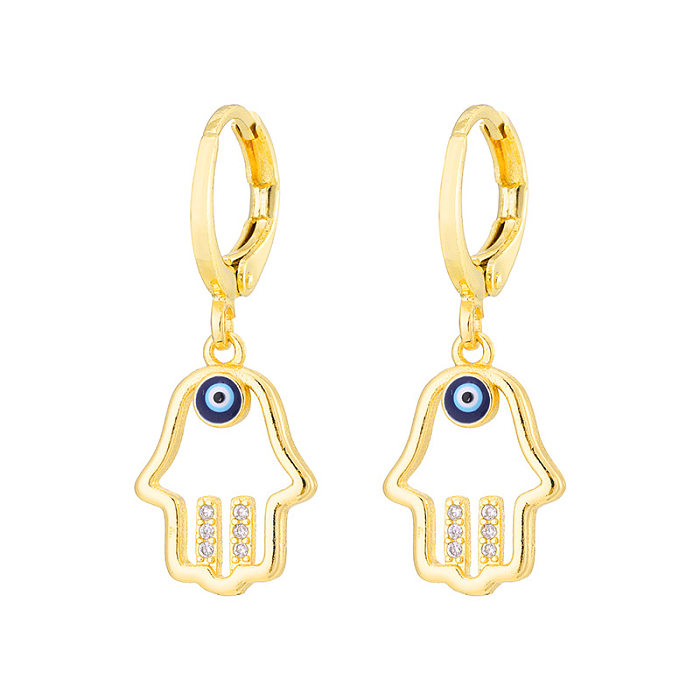 Mode kreative tropfende böse blaue Augen Kupfer eingelegte Zirkon plattierte 18K Echtgold Ohrringe