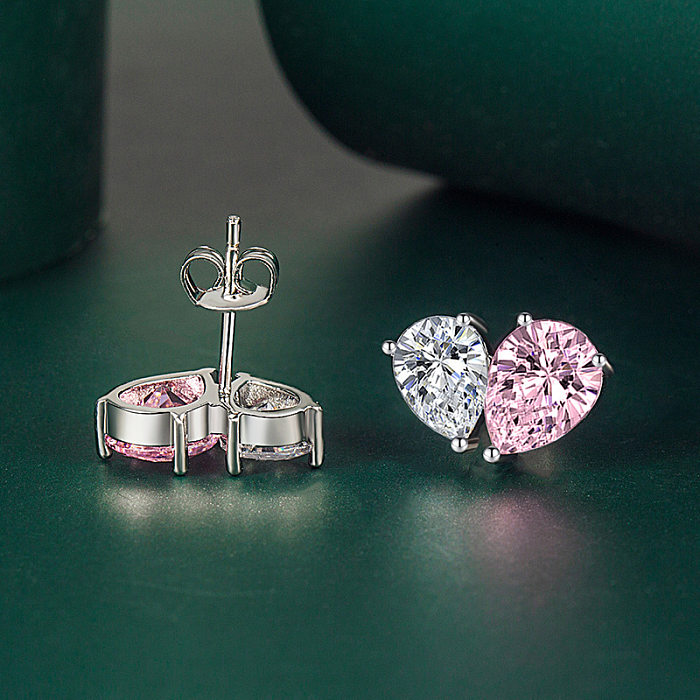 Fashion Heart Shape Copper Plating Zircon Ear Studs 1 Pair