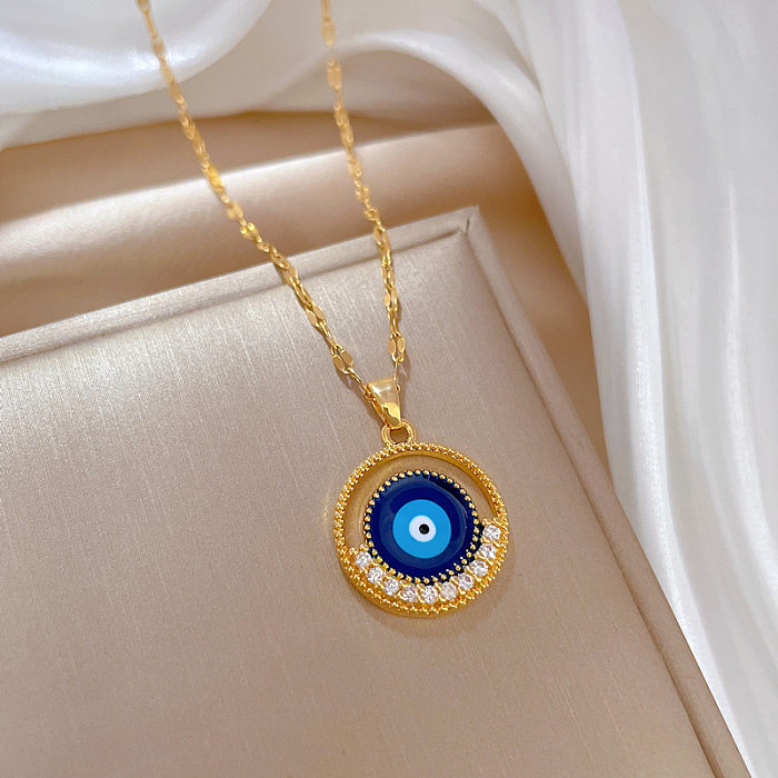 Fashion Eye Stainless Steel Copper Plating Rhinestones Pendant Necklace