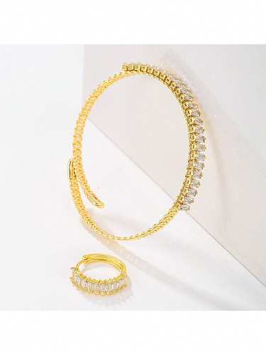 Bracelets à anneaux plaqués or 18 carats, Style Simple, couleur unie brillante, incrustation de placage en acier inoxydable, Zircon