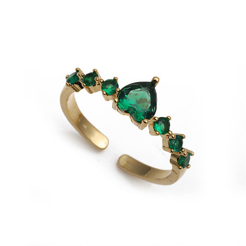 أزياء مايكرو البطانة الزركون الأخضر افتتاح قابل للتعديل قطرة الماء الحب القلب خاتم النحاس
