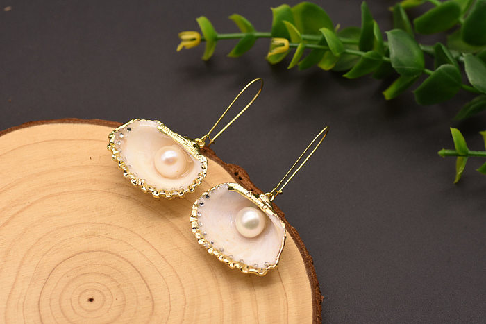 1 Pair Simple Style Shell Plating Copper Gold Plated Drop Earrings