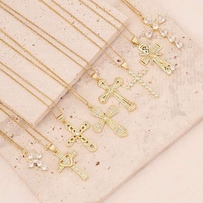 Neue Hip-Hop-Halskette mit Jungfrau-Kreuz-Anhänger aus 18-karätigem Gold mit Kupfer-Mikro-Intarsien und Zirkon
