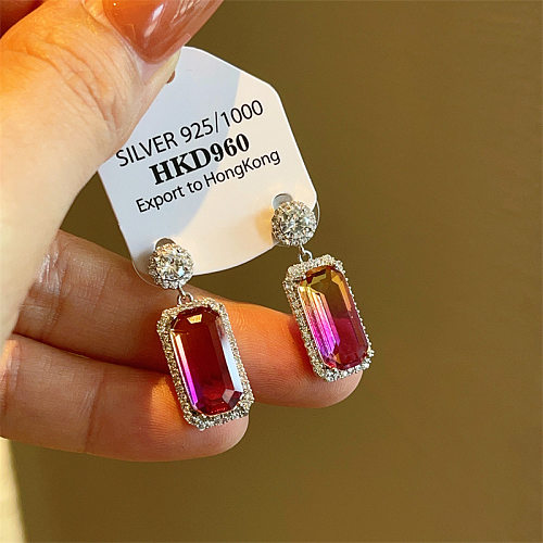 1 Pair Simple Style Square Inlay Copper Zircon Drop Earrings