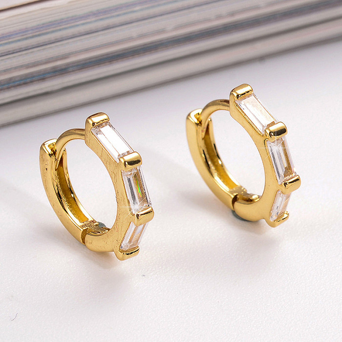 1 Pair Simple Style Square Plating Inlay Copper Zircon 18K Gold Plated Earrings