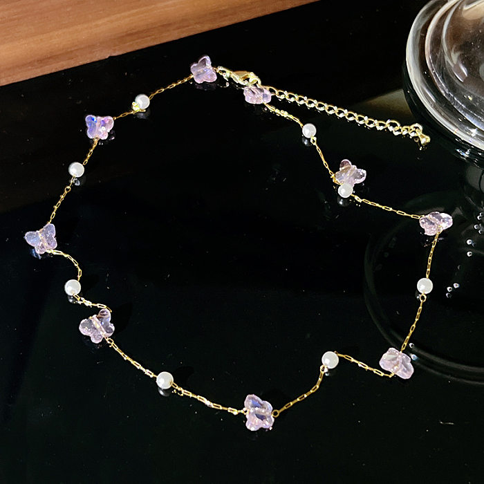 Classic Style Heart Shape Butterfly Copper Zircon Necklace In Bulk