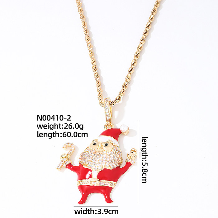 Casual Cute Sweet Santa Claus Stainless Steel Copper Zircon Pendant Necklace In Bulk