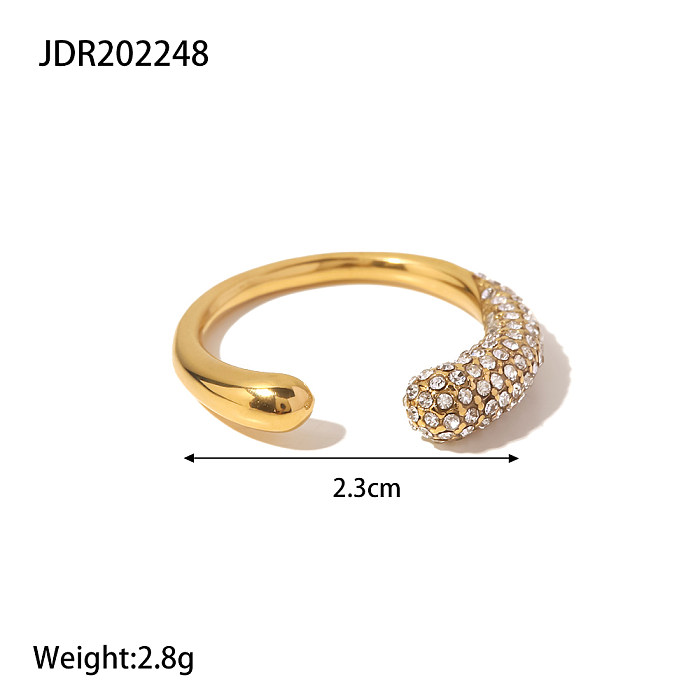 INS Style Shiny Round Stainless Steel Plating Inlay Zircon 18K Gold Plated Rings