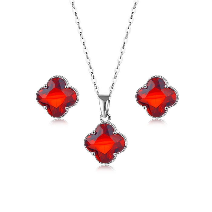 Collier de boucles d'oreilles en Zircon avec incrustation de cuivre, trèfle à quatre feuilles, Style Simple et doux