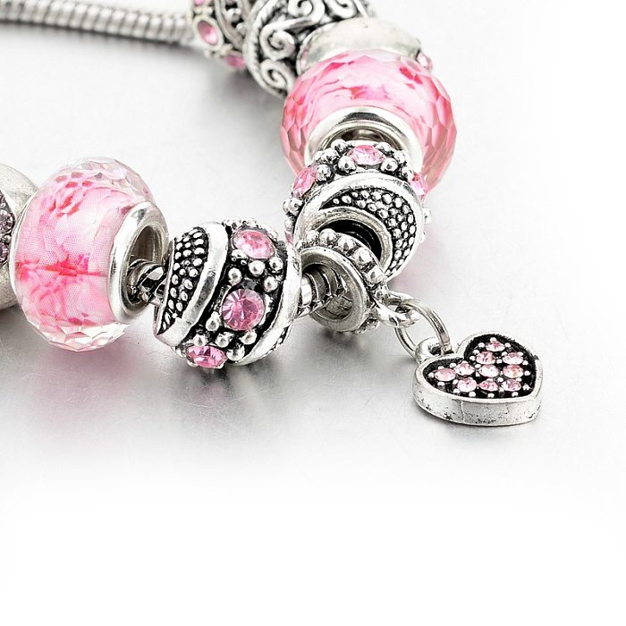 Bracelets en alliage de cuivre en forme de cœur doux, Style IG, placage de perles, incrustation de strass en cristal