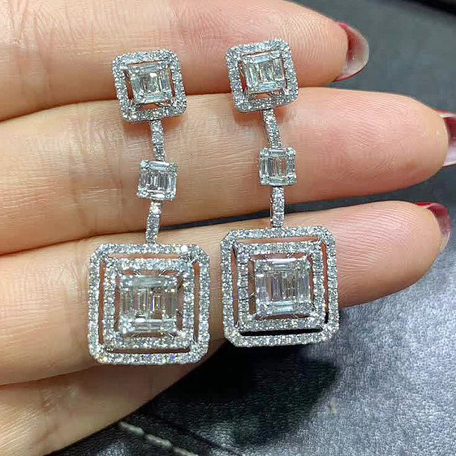 Fashion Geometric Copper Drop Earrings Plating Inlay Zircon Copper Earrings
