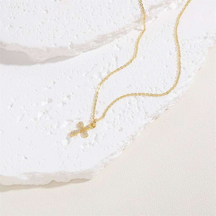 Elegante, schlichte Halskette mit Kreuz-Unendlichkeits-Kupferbeschichtung, Inlay aus Zirkon, 14 Karat vergoldet, Weißgold plattiert