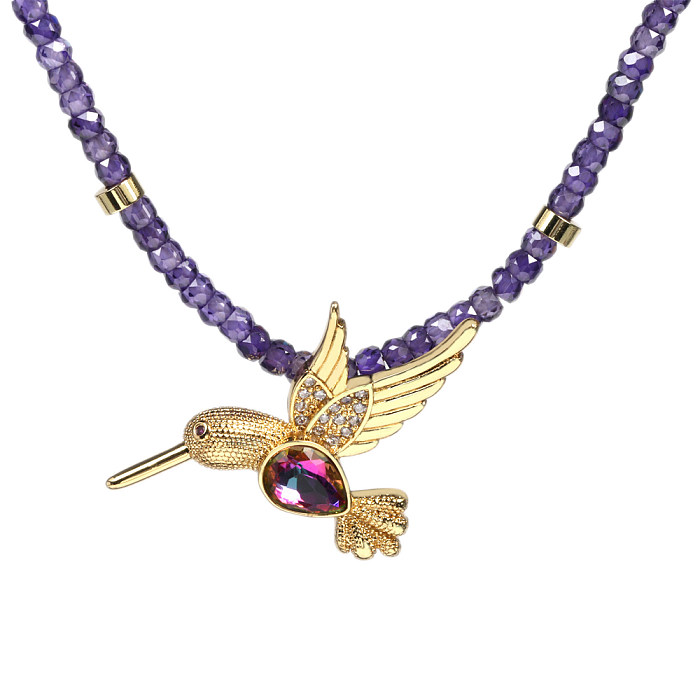 Fashion Bird Copper Pendant Necklace Plating Zircon Copper Necklaces