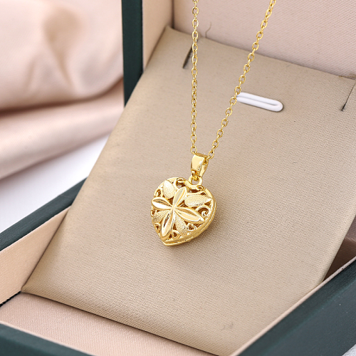 Modern Style Heart Shape Stainless Steel Copper Plating 18K Gold Plated Pendant Necklace