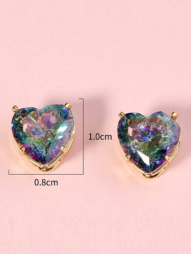1 Pair Retro Heart Shape Copper Plating Zircon Ear Studs