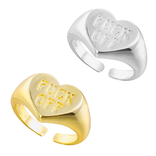 Fashion Heart Shaped Letter English FUCK OFF Brass Ring Wholesale jewelry